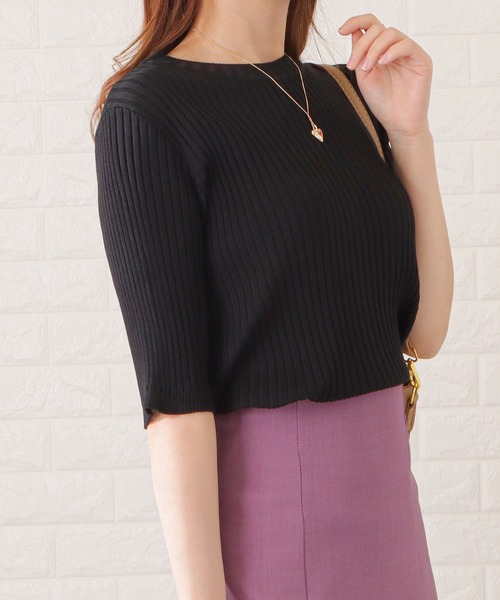 Lace Ladies ニット セーター 5分袖サマーリブニット レディース
