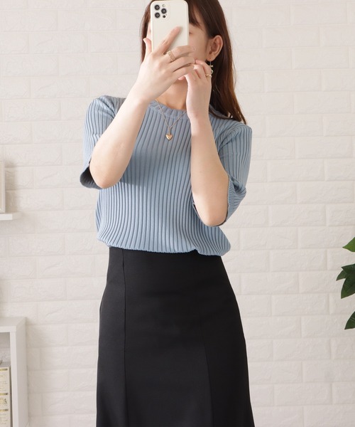 Lace Ladies ニット セーター 5分袖サマーリブニット レディース