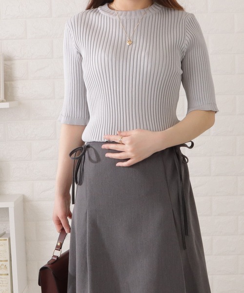 Lace Ladies ニット セーター 5分袖サマーリブニット レディース