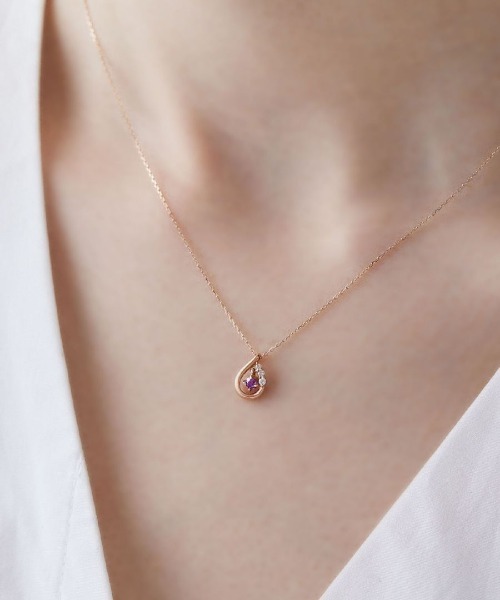 ネックレス 「2月誕生石」K18ピンクゴールド しずく ネックレス レディースの画像