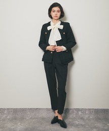 3点セット！ノーカラーツイードジャケット＆ボウタイリボンブラウス  