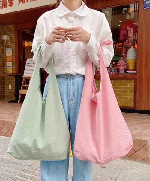 にこにこ(^^)人(^^) ハンドメイドショルダートートバック shopnikoniko（ショップにこにこ） トートバッグ 肩紐結び ナチュラル