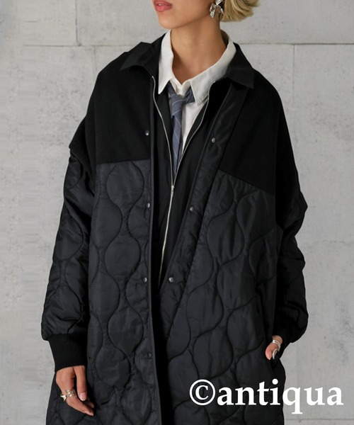 antiqua（アンティカ） ノーカラーコート コート ドッキングロング