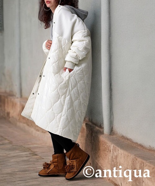 antiqua（アンティカ） ノーカラーコート コート ドッキングロング