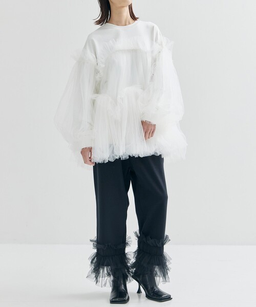 VIVIANO ヴィヴィアーノ　スウェット　黒 VIVIANO / ヴィヴィアーノ】別注Gathered Tulle Trimmed