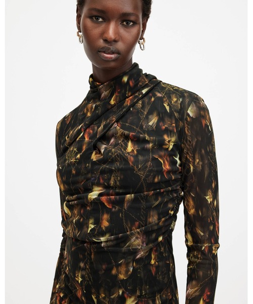 ALLSAINTS オールセインツ スプラッシュ柄 パフスリーブ ミディドレス ALLSAINTS（オールセインツ） ワンピース TIA MESH PRINTED MIDI DRESS