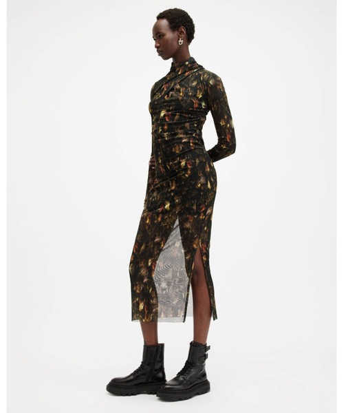ALLSAINTS オールセインツ スプラッシュ柄 パフスリーブ ミディドレス ALLSAINTS（オールセインツ） ワンピース TIA MESH PRINTED MIDI DRESS