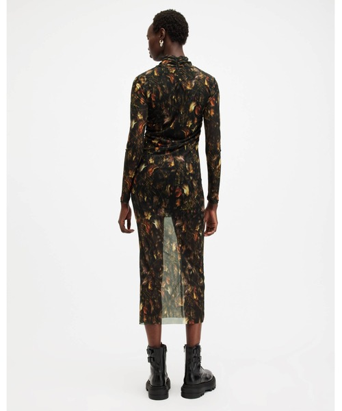 ALLSAINTS オールセインツ スプラッシュ柄 パフスリーブ ミディドレス ALLSAINTS（オールセインツ） ワンピース TIA MESH PRINTED MIDI DRESS