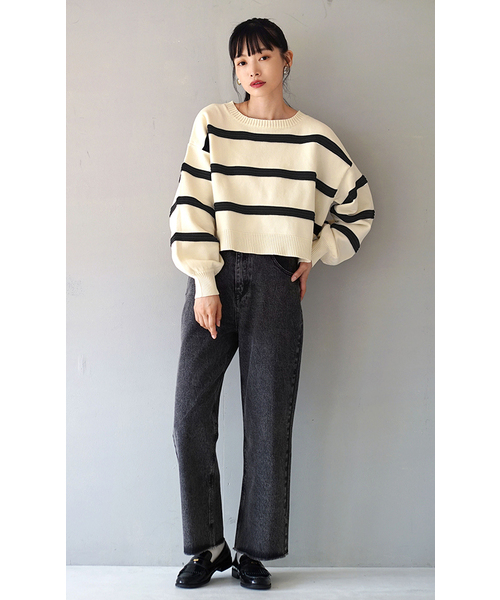 zootie ニット セーター タックボーダー ショートニット レディース