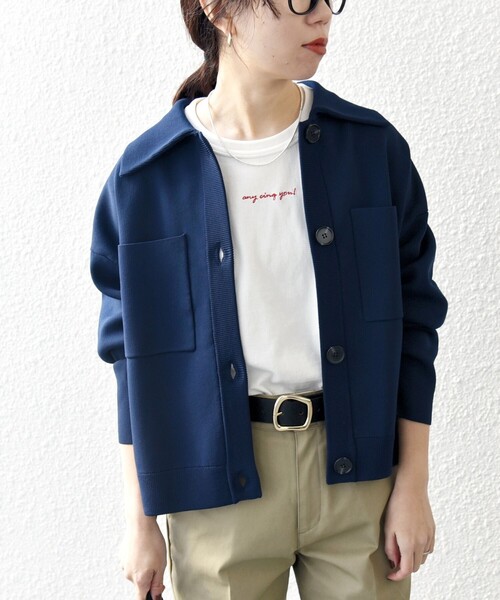リネン100】シップス ニットジャケット カーディガン リブ袖 S