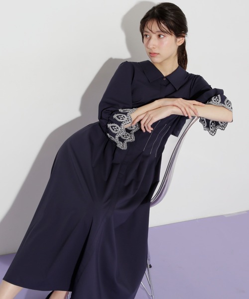 ★JILLSTUART★ソリッド ウール 100 シャツ型 ワンピース ジルバイジルスチュアート JILL by JILLSTUART レイヤード風襟