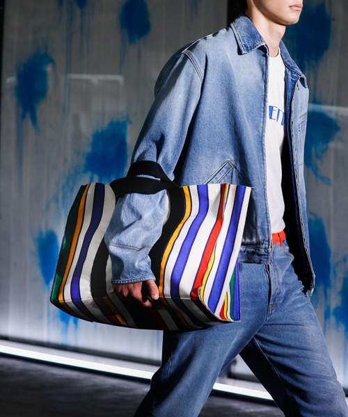 MSGM トートバッグ 「NEW」マルチストライプ キャンバス BIG