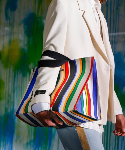 MSGM トートバッグ 「NEW」マルチストライプ キャンバス BIG