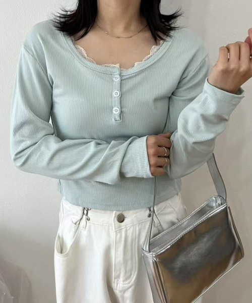 tシャツ レースヘンリーネックカットソー レディース : ZOZOTOWN Yahoo