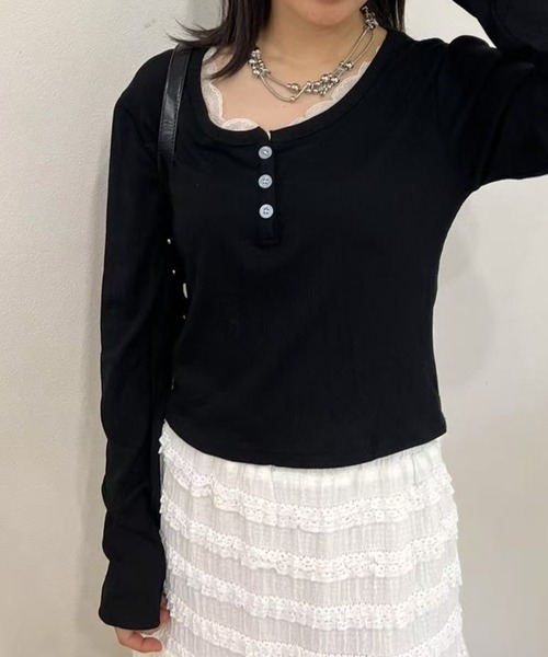 tシャツ レースヘンリーネックカットソー レディース : ZOZOTOWN Yahoo