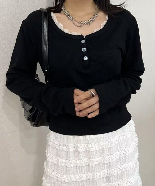 tシャツ レースヘンリーネックカットソー レディース : ZOZOTOWN Yahoo