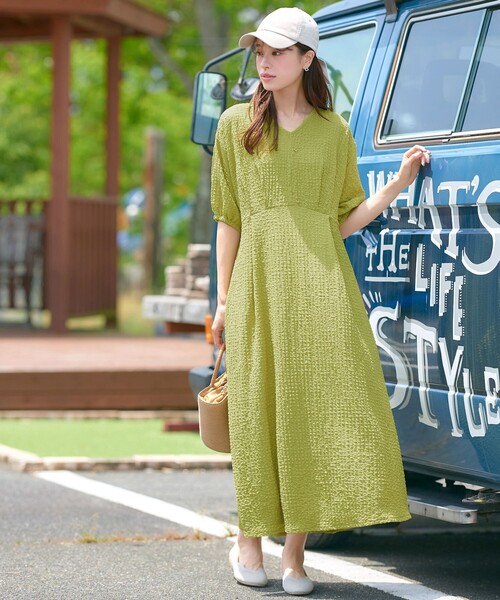 Tiaclasse ワンピース ワッフルVネックワンピース : ZOZOTOWN