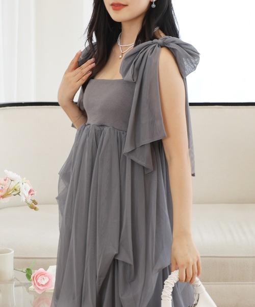   肩リボン　 ドレス ワンピース Lace Ladies（レースレディース） ワンピース 肩リボン ドレープ