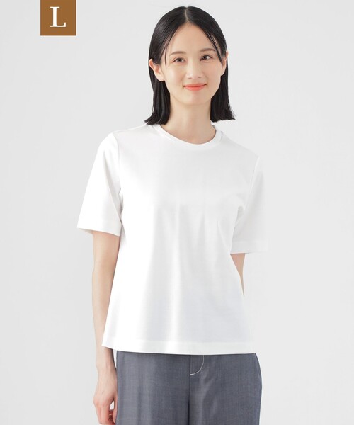 tシャツ 「L」「ウォッシャブル」コンパクトコットンポンチクルーネックカットソー レディース