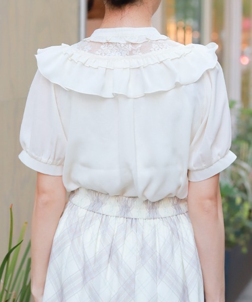 axes femme ブラウス シャツ ジャボ付きレース×フリルブラウス