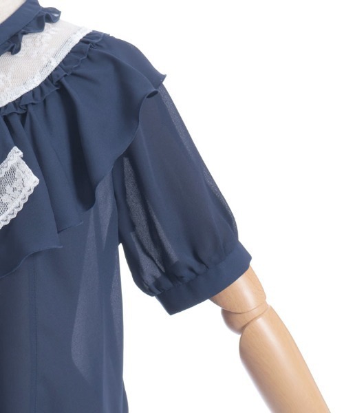 axes femme ブラウス シャツ ジャボ付きレース×フリルブラウス