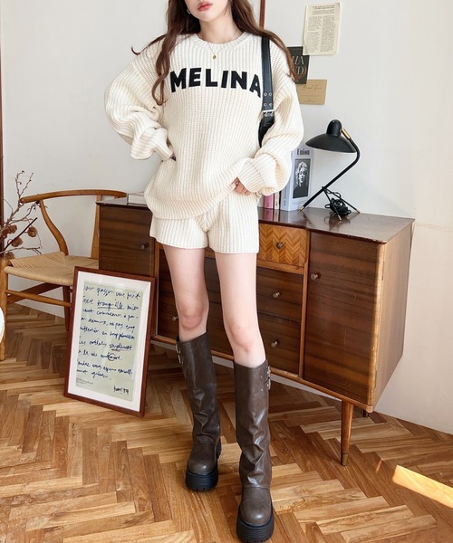 moment+ ワンピース 「セットアップ」フェルトワッペンロゴニットプル