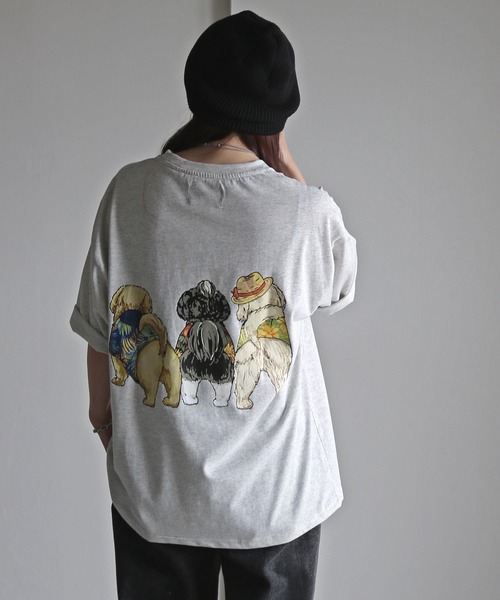 【大人かわいい】新品　フリル　アニマルアニマルプリントカットソー白黒　r71 天竺アニマルサイドプリントTシャツ / Tシャツ・カットソー