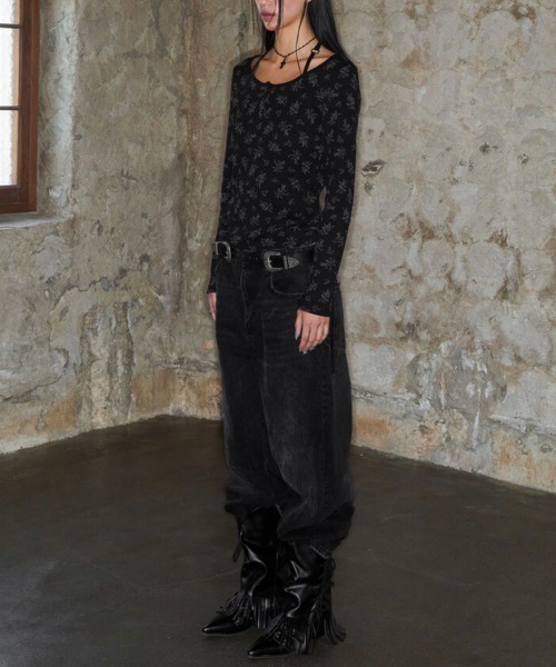 tシャツ 「NOT KNOWING」ROSE HALTER STRAP TOP / 「ノットノーイング」ローズホルターネックストラップ長袖トップス レ NOT KNOWING tシャツ 「NOT KNOWING」ROSE HALTER STRAP TOP
