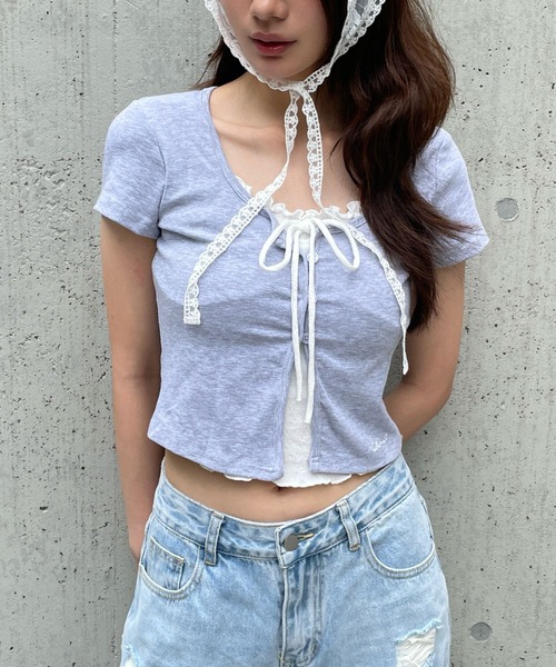 FOREVER21 tシャツ 「2025SS」レイヤード風フリルTシャツ