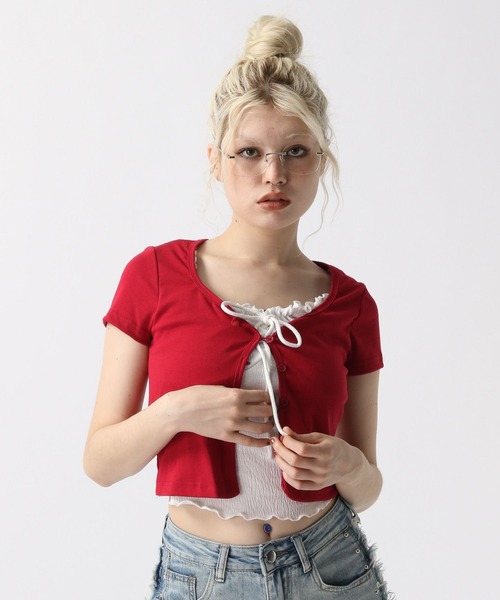 「 cunii 」 プレッツェル ティー レイヤード Tシャツ レディース レイヤード風フリルTシャツ | 【FOREVER 21 JAPAN