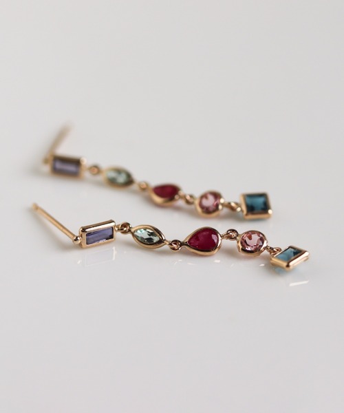 ピアス マルチカラー ストーン ピアス | K10YG レディース メンズの画像