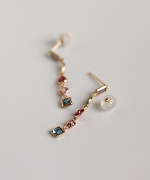 ピアス マルチカラー ストーン ピアス | K10YG レディース メンズの画像