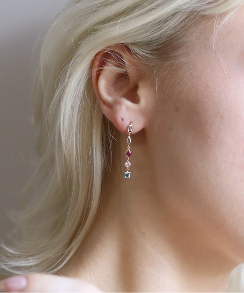ピアス マルチカラー ストーン ピアス | K10YG レディース メンズの画像