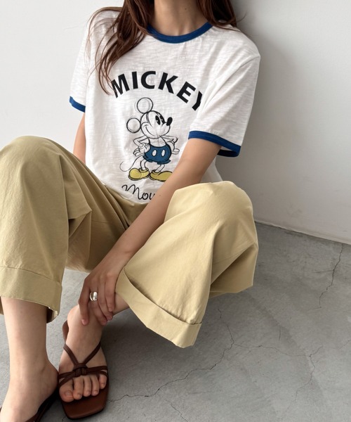 tシャツ El mar　リンガーブルーミッキーTシャツ レディース