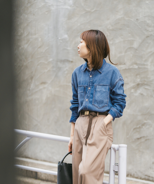 NOBLE ブラウス シャツ 「追加」スージングデニムビッグポケットシャツ