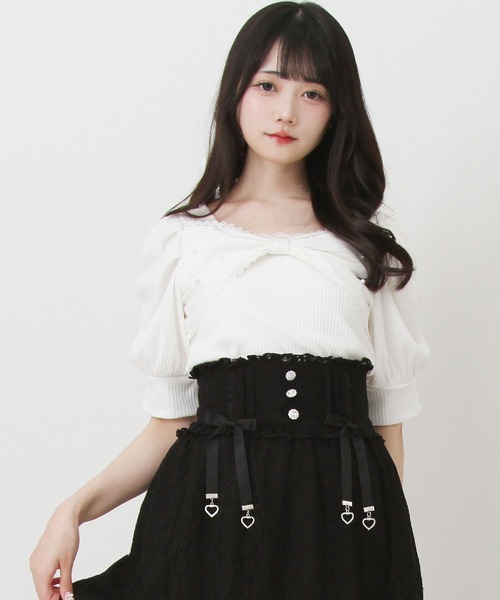 DearMyLove tシャツ パールリボンリブトップス レディース : ZOZOTOWN