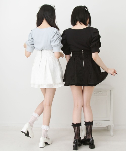 DearMyLove tシャツ 半袖 パールリボンリブトップス レディース