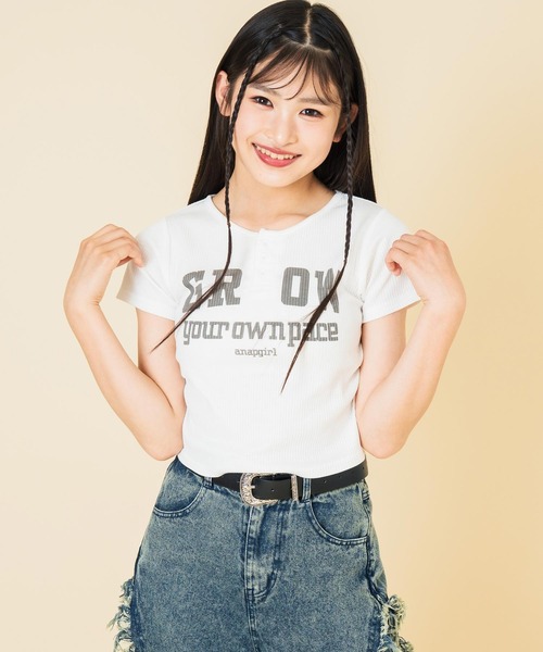 ANAP GiRL（アナップガール） tシャツ メッセージリブトップス キッズ