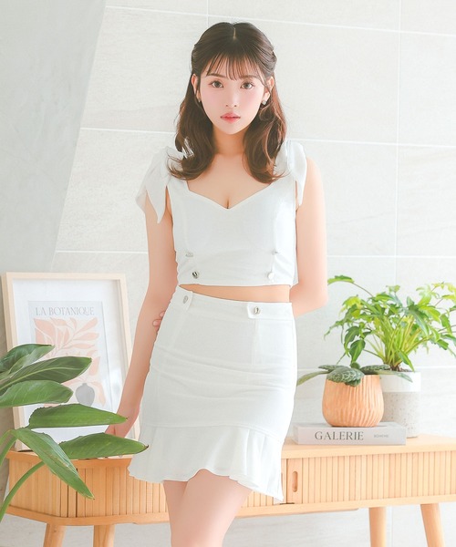 Tika ドレス キャバドレス ノースリーブ リボン ダブルボタン
