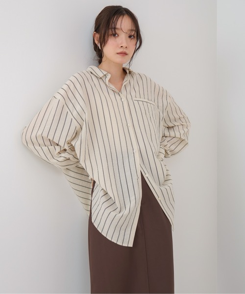 BAB（バブ） ブラウス シャツ シアーストライプシャツ レディース