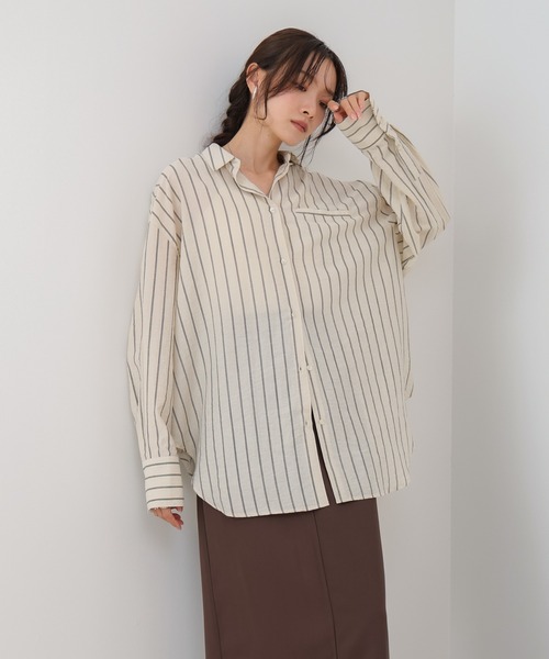 【369】アナイ　シアーストライプタイツキシャツ　白　38 369】アナイ シアーストライプタイツキシャツ 白 38