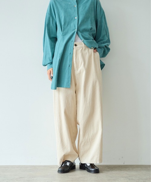 yuni パンツ コットンコーデュロイ バックゴムワイドパンツ レディース