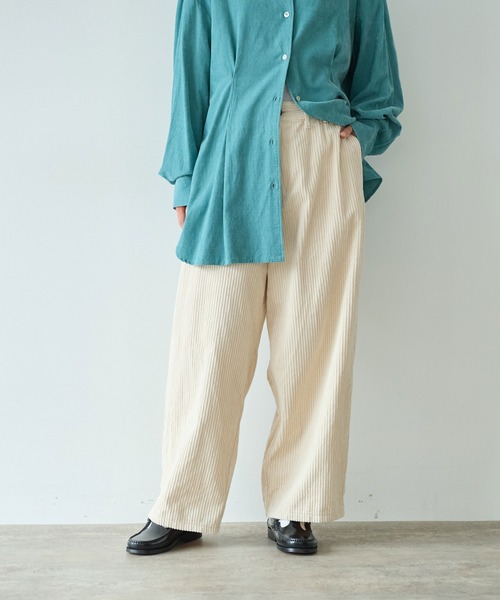 yuni パンツ コットンコーデュロイ バックゴムワイドパンツ レディース