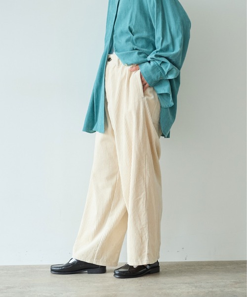 yuni パンツ コットンコーデュロイ バックゴムワイドパンツ レディース