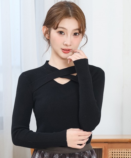 新品未使用 サポートサーフェス フロントクロスハイネックニット Anely ニット セーター ソリッドカラー フロント クロス ニット プル