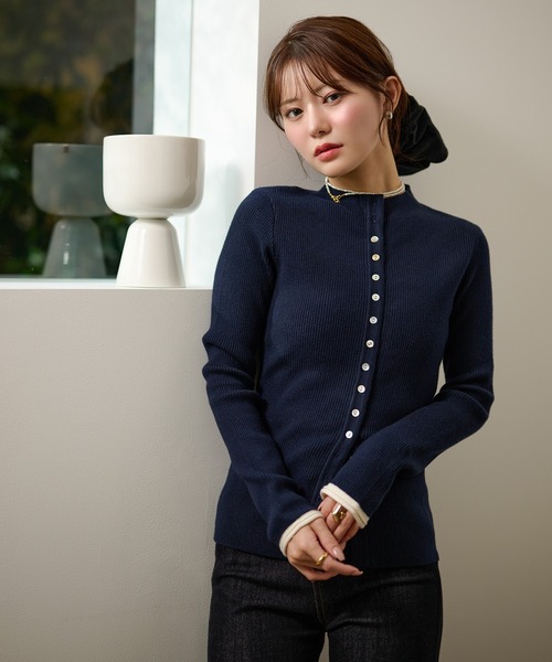 カーディガン many button rib knit cardigan /メニーボタンリブニット