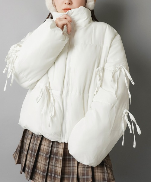 SPINNS（スピンズ） ダウンコート ダウンジャケット リボンで甘さ盛り