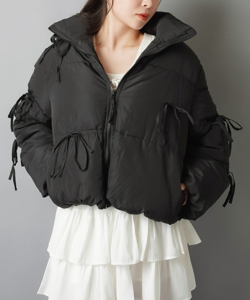 SPINNS（スピンズ） ダウンコート ダウンジャケット リボンで甘さ盛り