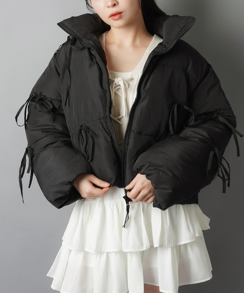 SPINNS（スピンズ） ダウンコート ダウンジャケット リボンで甘さ盛り