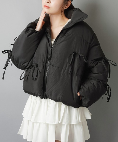 【キムタン】◯ANSERINE★0★レディース★ダウン★フリル★ SPINNS（スピンズ） ダウンコート ダウンジャケット リボンで甘さ盛り